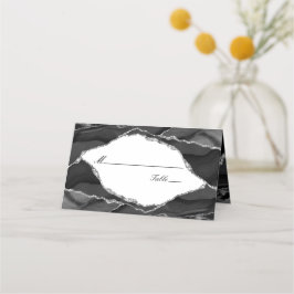 Elegante Zilveren Zwarte Agate Huwelijk Plaatskaartje