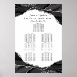 Elegante Zilveren Zwarte Agaten Trouwstoelindeling Poster