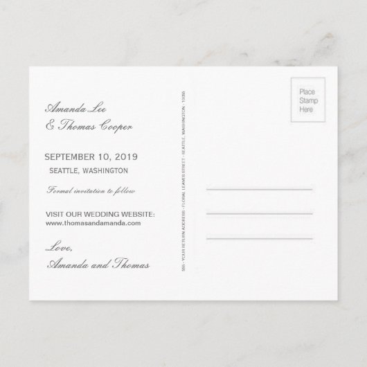 Elegante zilveren zwarte bloemenfoto Bewaar de dat Aankondigingskaart (Achterkant)