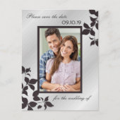 Elegante zilveren zwarte bloemenfoto Bewaar de dat Aankondigingskaart (Voorkant)
