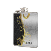 Elegante zilveren zwarte damast heupfles (Links)