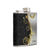 Elegante zilveren zwarte damast heupfles (Rechts)