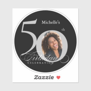 Elegante zilveren zwarte foto 50e verjaardag sticker