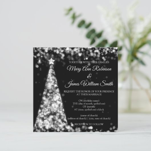 Elegante Zilveren Zwarte Kerst Huwelijksfeest Kaart (Staand voorkant)