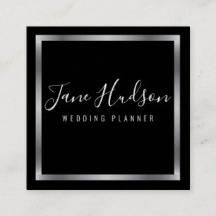 Elegante Zilveren Zwarte Minimalistische Bewerkbar Vierkante Visitekaartje