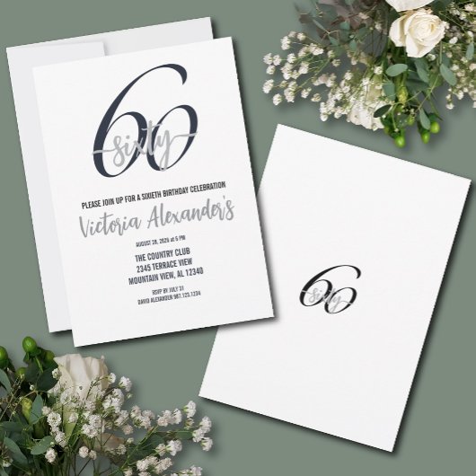 Elegante Zilveren Zwarte Script 60e Verjaardag  Kaart