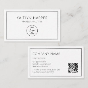 Elegante zilverfolie frame minimale logo QR-code Visitekaartje