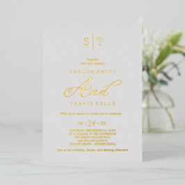Elegante Zilverfolie | Grijze Monogram Huwelijk  Folie Uitnodiging