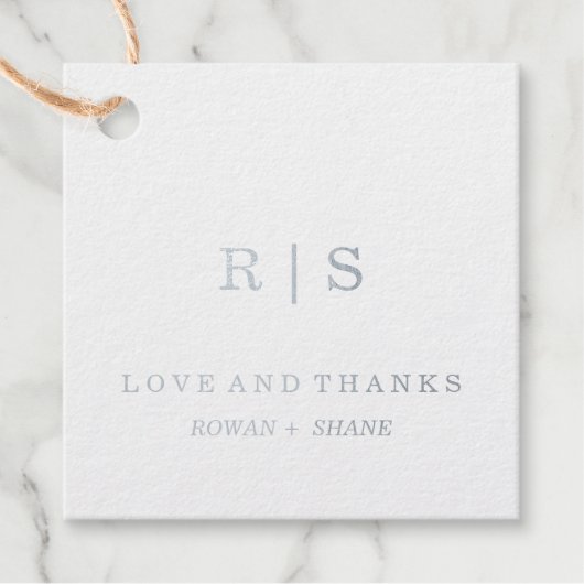 Elegante zilverfolie monogram favor tag (Voorkant)