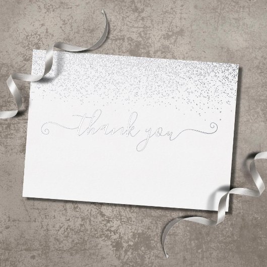 Elegante Zilverfolie Script Bedankkaart Folie Uitnodiging