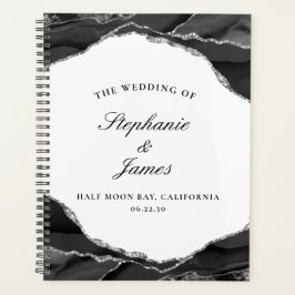Elegante Zilverfolie Zwarte Agate Foto Bruiloft Planner