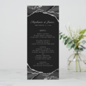 Elegante Zilverfolie Zwarte Agate Huwelijk Menu (Staand voorkant)