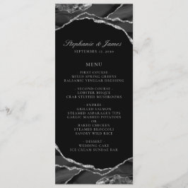 Elegante Zilverfolie Zwarte Agate Huwelijk Menu