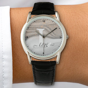 Elegante zilvergrijze verf glitter regen sprankele horloge