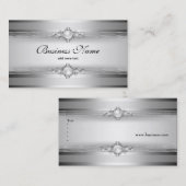 Elegante zilvergrijze witte streep parel keten visitekaartje (Voorkant / Achterkant)