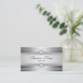 Elegante zilvergrijze witte streep parel keten visitekaartje (Staand voorkant)