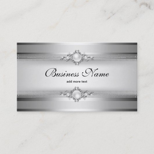 Elegante zilvergrijze witte streep parel keten visitekaartje (Voorkant)