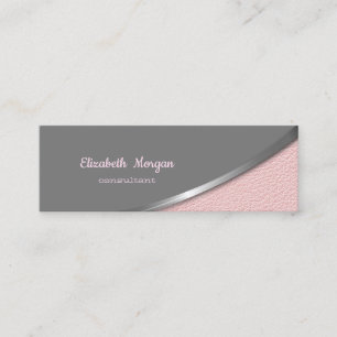 Elegante zilverkleurige roze leren look mini visitekaartje