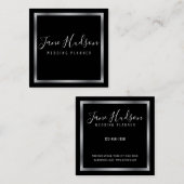 Elegante zilverkleurige zwarte minimalistische bew vierkante visitekaartje (Voorkant / Achterkant)