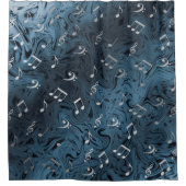 elegante zilvermuzieknoten in blauw douchegordijn (Voorkant)
