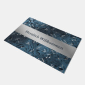 elegante zilvermuzieknoten in blauw hormoon deurmat (Schuin)