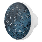 elegante zilvermuzieknoten in blauw keramische knop (Rechts)