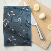 elegante zilvermuzieknoten in blauw theedoek (Quarter Fold)