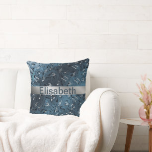 elegante zilvermuzieknoten in blauw uitwerpkussen kussen
