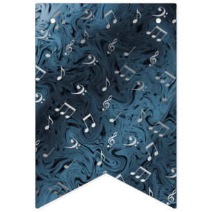 elegante zilvermuzieknoten in blauw vlaggetjes