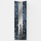 elegante zilvermuzieknoten in blauwe banner (Verticaal)