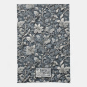 Elegante zilverwitte grijze bloemen theedoek (Verticaal)