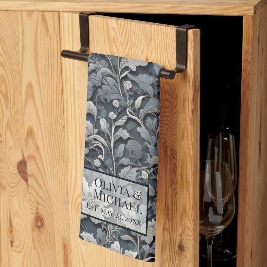 Elegante zilverwitte grijze bloemen theedoek (Derde Gevouwen)