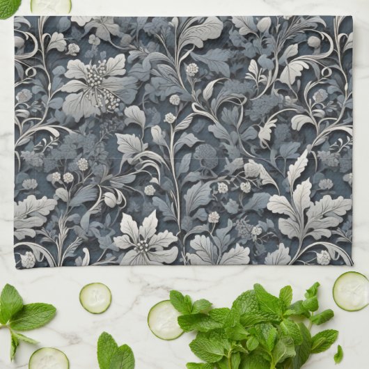 Elegante zilverwitte grijze bloemen theedoek (Gevouwen)