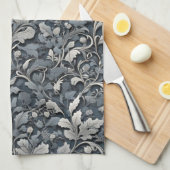 Elegante zilverwitte grijze bloemen theedoek (Quarter Fold)