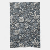 Elegante zilverwitte grijze bloemen theedoek (Verticaal)