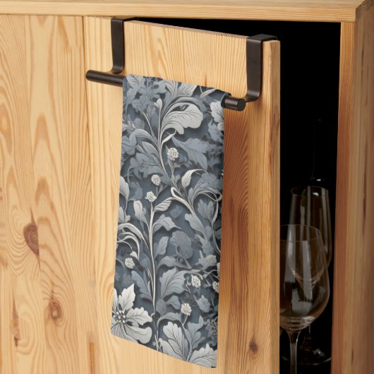 Elegante zilverwitte grijze bloemen theedoek (Derde Gevouwen)