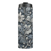 Elegante zilverwitte grijze bloemen thermosbeker (Voorkant)