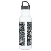 Elegante zilverwitte grijze bloemen waterfles  (Achterkant)