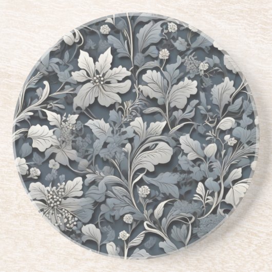 Elegante zilverwitte grijze bloemen zandsteen onderzetter (Voorkant)