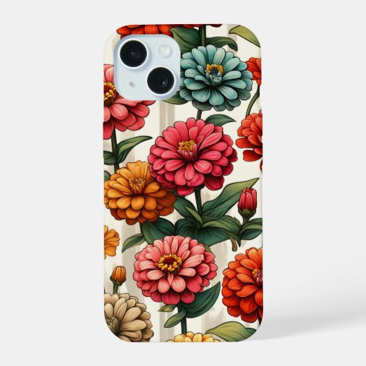 Elegante Zinnia Bloem iPhone 15 Case (Achterkant)