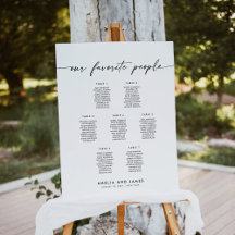 Elegante zitplaatsindeling voor 7 tafels met favor