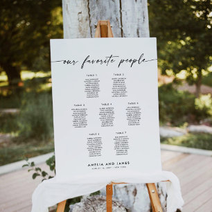 Elegante zitplaatsindeling voor 7 tafels met favor poster