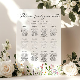 Elegante zitplaatskaart voor trouwfeest met wilde poster