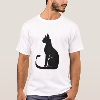 Elegante Zittende Zwarte Kat Silhouet T-shirt