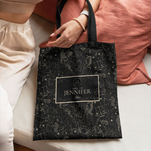 Elegante Zodiac Astrologie Weegschaal Zwart/Goud Tote Bag