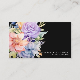 Elegante Zoete Bloemen Zwarte Visitekaartjes
