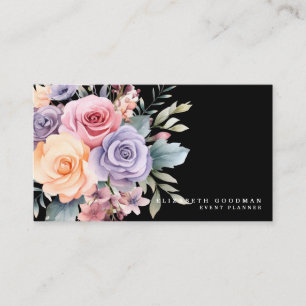 Elegante Zoete Bloemen Zwarte Visitekaartjes