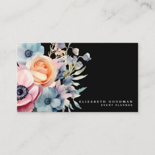 Elegante Zoete Bloemen Zwarte Zakelijke Kaarten Visitekaartje