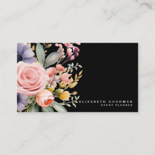 Elegante Zoete Bloemen Zwarte Zakelijke Kaarten Visitekaartje