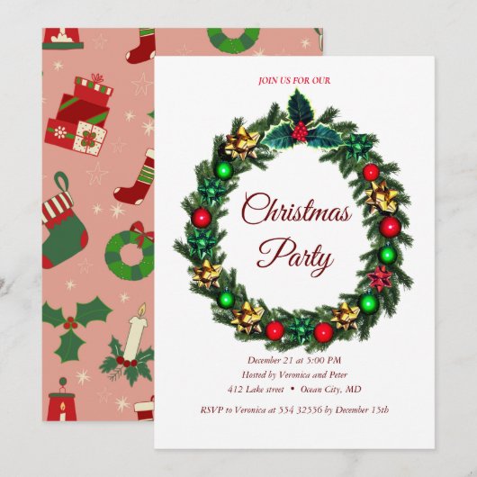 Elegante zoete kerst uitnodiging (Voorkant / Achterkant)